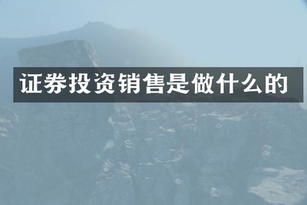 证券投资销售是做什么的