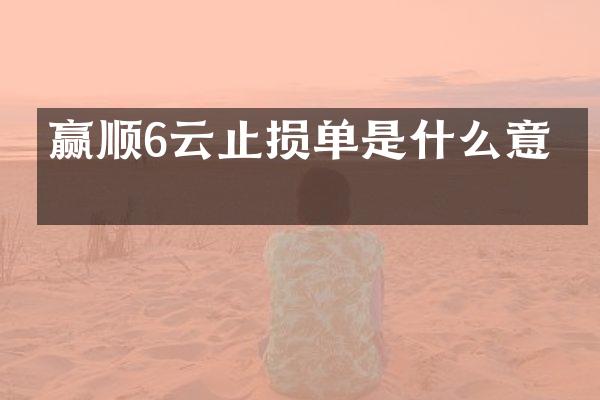 赢顺6云止损单是什么意思