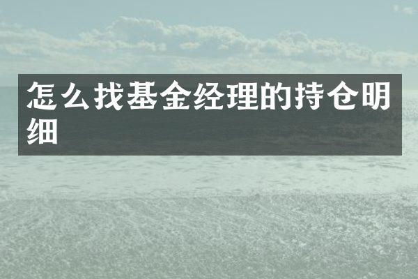 怎么找基金经理的持仓明细