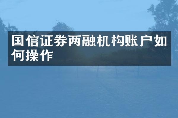国信证券两融机构账户如何操作