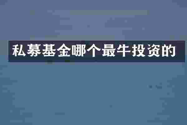 私募基金哪个最牛投资的