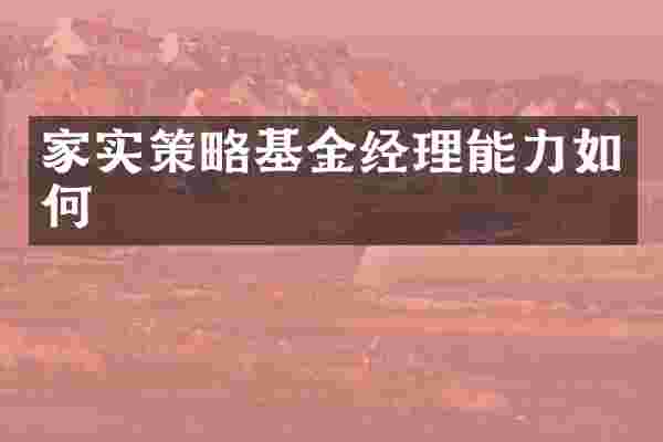 家实策略基金经理能力如何