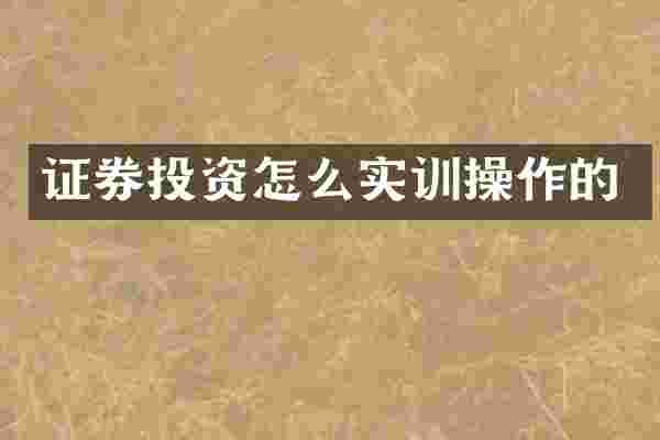 证券投资怎么实训操作的