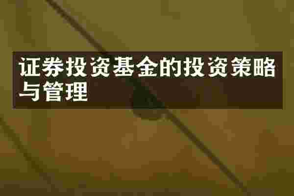 证券投资基金的投资策略与管理