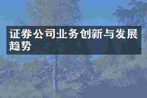 证券公司业务创新与发展趋势